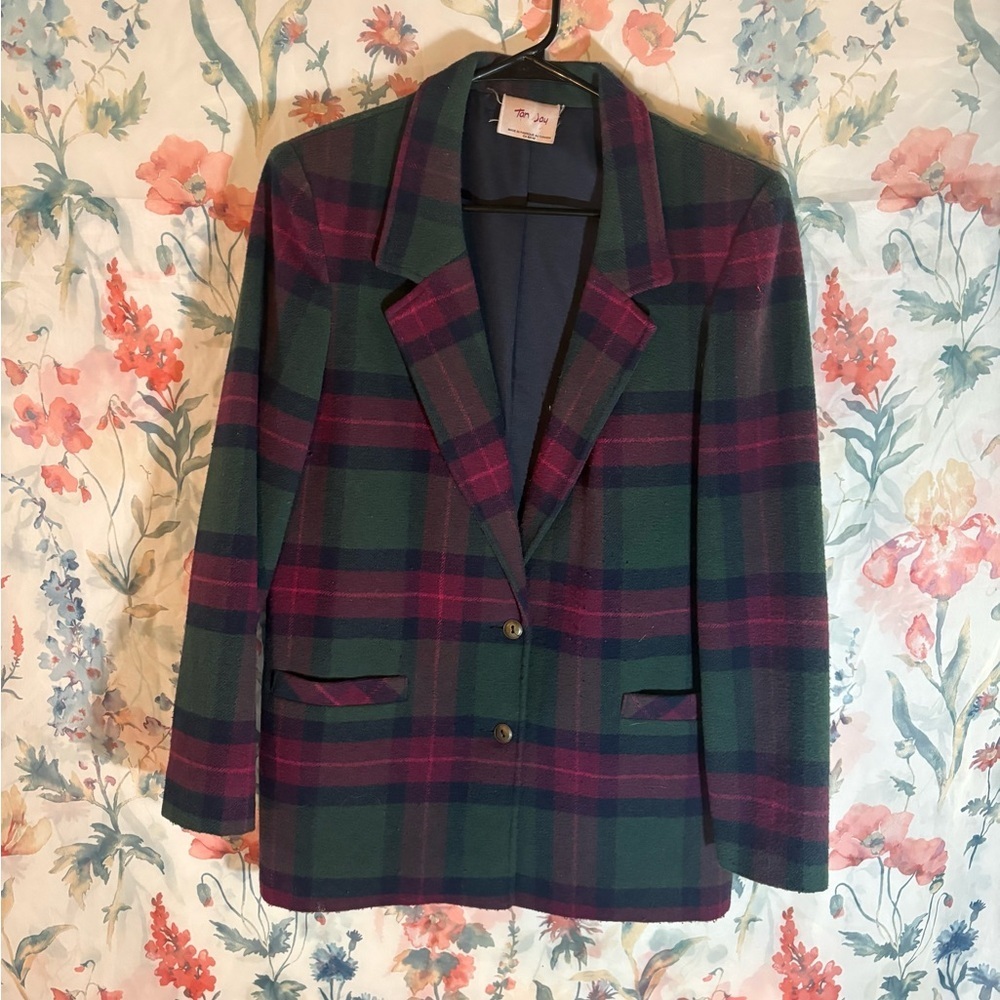 Vintage Plaid Women's Blazer Jacket